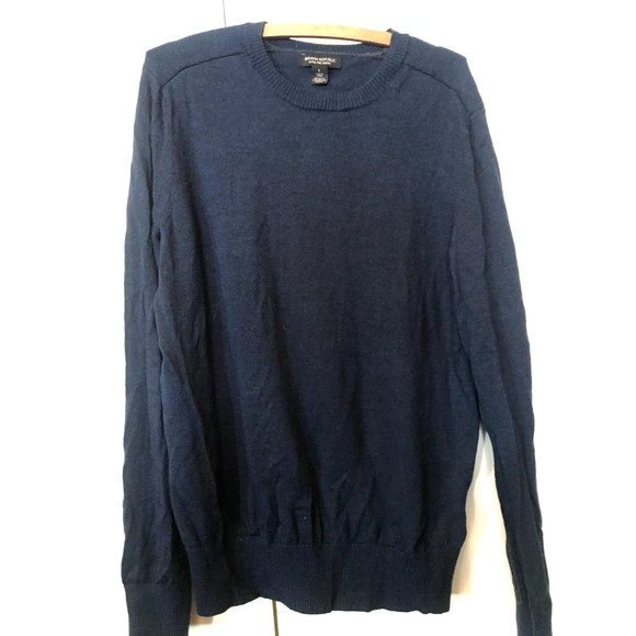 BANANA REPUBLIC EXTRA FINE MERINO NAVY WOOL V-NECK SWEATER SIZE MEN'S LARGE - Picture 1 of 5